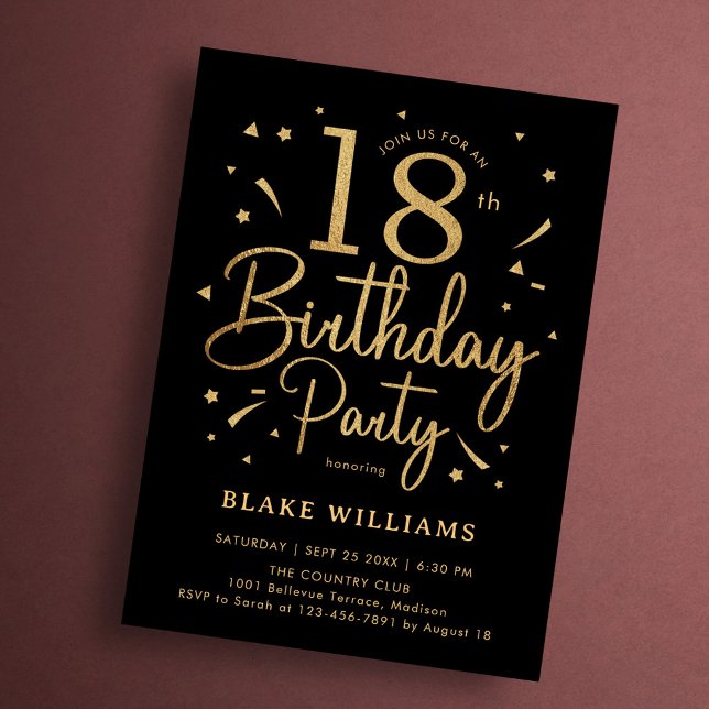 Invitation 18th Birthday Black Gold (Créateur téléchargé)