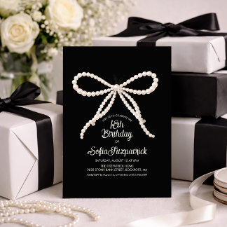 Invitation 18th Birthday Party Black White Pearl Bow