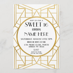 Invitation 1920 Art Déco Anniversaire Sweet 16 Gatsby Party