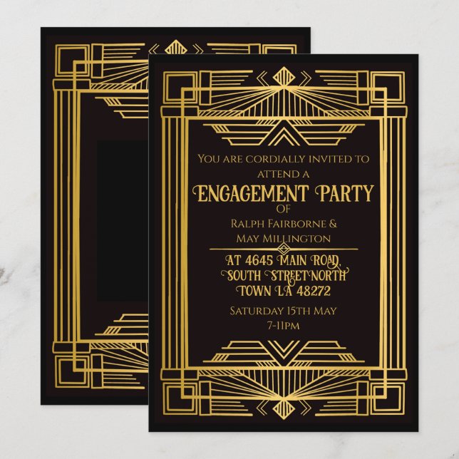 Invitation 1920 art déco meurtre mystère anniversaire (Devant / Derrière)