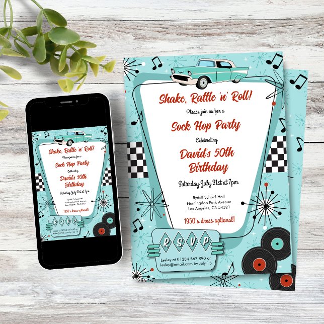 Invitation 1950's Sock Hop Party (1950s Sock Hop Dance Party Invitation)