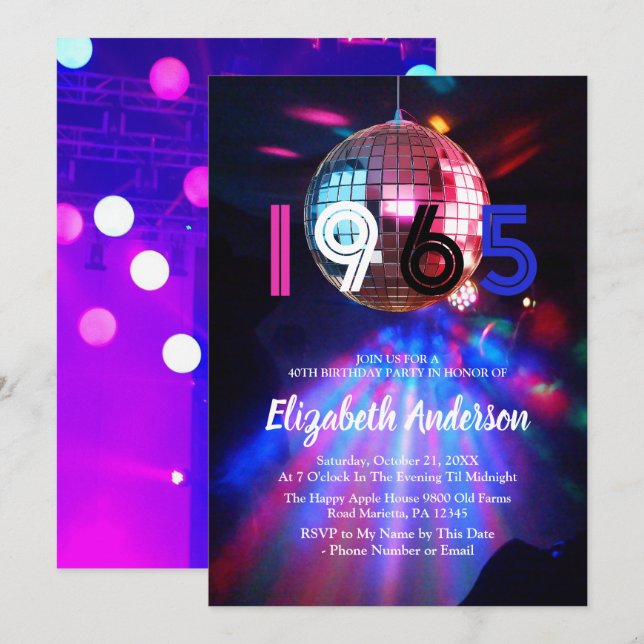 Invitation 1965 Disco Ball 60e anniversaire de fête Invitatio (Devant / Derrière)