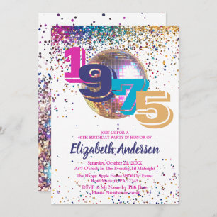 Invitation 1975 Colorful Disco 50th Birthday Party Customizab