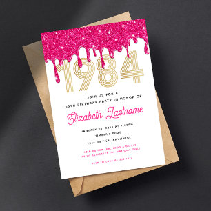 Invitation 1984 Parties scintillant rose goutte 40e anniversa