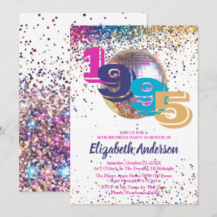 Invitation 1995 Colorful Disco 30th Birthday Party Customizab