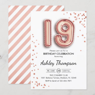 Invitation 19e anniversaire - Ballons d'or Rose