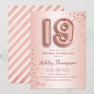 Invitation 19e anniversaire - Ballons d'or Rose