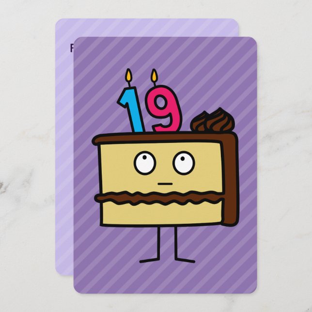 Invitation 19e anniversaire gâteau aux bougies (Devant / Derrière)