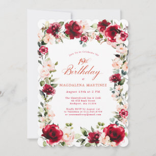 Invitation 19e anniversaire Rose rose rose rose rose rose poi