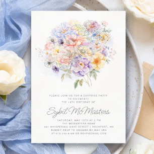 Invitation 19e anniversaire Surprise Party Flower Bouquet