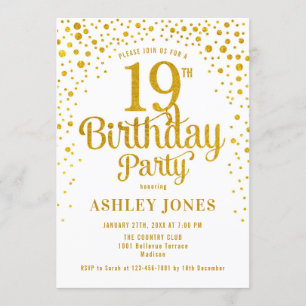 Invitation 19e fête d'anniversaire - Blanc & Or