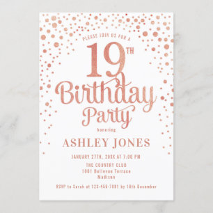 Invitation 19e fête d'anniversaire - Blanc & Rose Gold