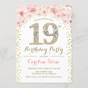 Invitation 19e fête d'anniversaire - Rose or blanc