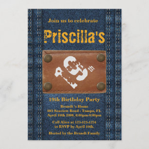 Invitation 19ème Femme de fête d'anniversaire, tout âge,