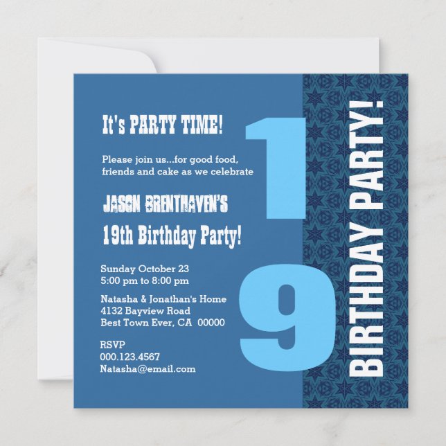 Invitation 19ème Le bleu marine moderne d'anniversaire DE (Devant)