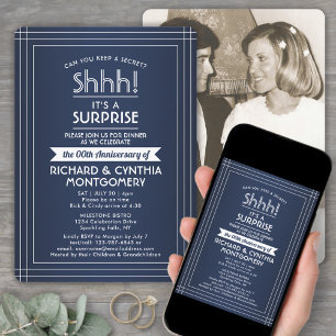 Invitation 1 Anniversaire photo Surprise Party Marine Bleu Bl