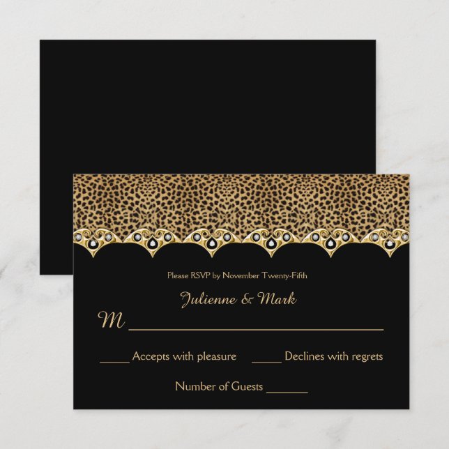 Invitation #1 Diamants or Empreintes de léopard RSVP (Devant / Derrière)
