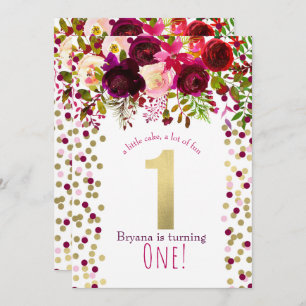 Invitation 1 ęr floral audacieux de Bourgogne d'or de fête