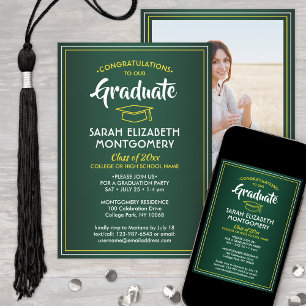 Invitation 1 Photo Elegant Vert Or Jaune Blanc Graduation