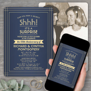 Invitation 1 Photo Fête surprise d'anniversaire Bleu marine O