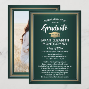 Invitation 1 Photo Virtual Graduation Party Green Gold White