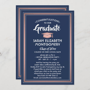 Invitation 1 Photo Virtual Graduation Party Marine bleu et ro