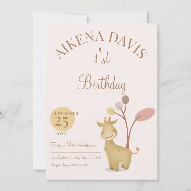 Invitation 1'e anniversaire Animaux amis (Devant)