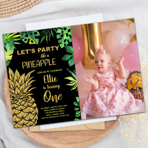 Invitation 1er Ananas noir en Parties scintillant dorée avec 