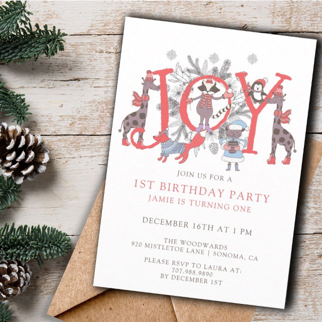 Invitation 1er anniversaire Animaux de la fête d'hiver pour e (Créateur téléchargé)