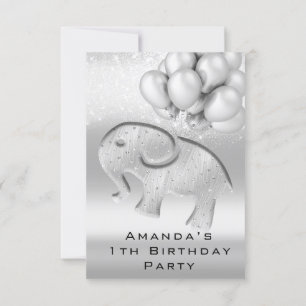 Invitation 1er anniversaire Baby shower Grey Elephant Ballons