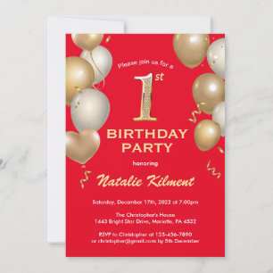 Invitation 1er Anniversaire Ballons à Parties scintillant noi