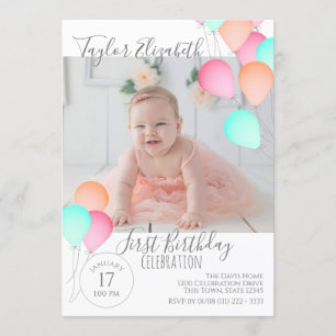 Invitation 1er anniversaire Ballons brillant coloré Festif