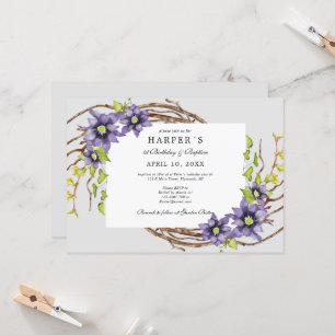 Invitation 1er anniversaire Baptême fleurs de printemps et br