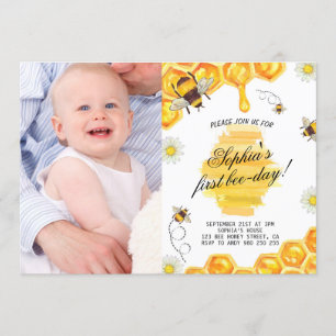 Invitation 1er Anniversaire Bee Honey Girl First Photo