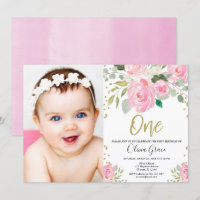1er anniversaire blush rose or floral photo annive