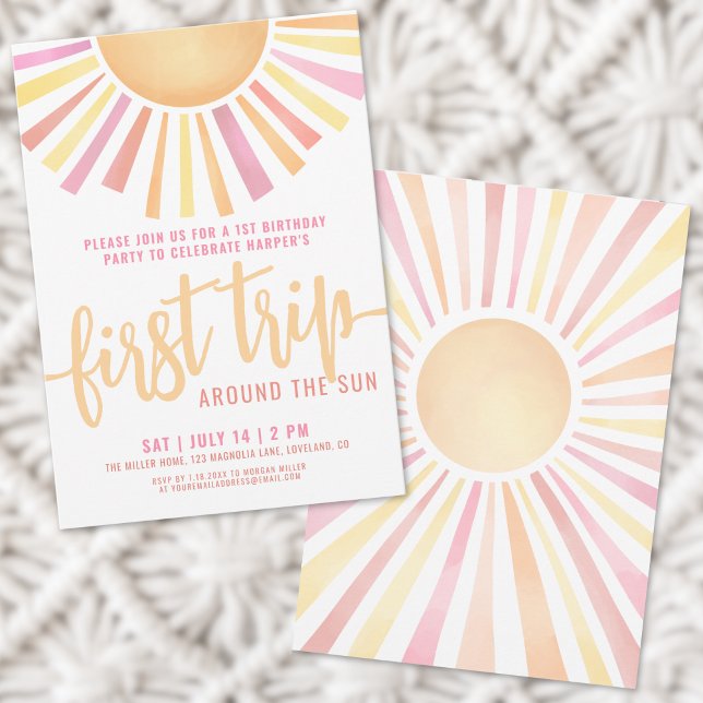 Invitation 1er Anniversaire Boho Premier Voyage Autour Du Sol (1st Birthday Boho First Trip Around The Sun Invitation)
