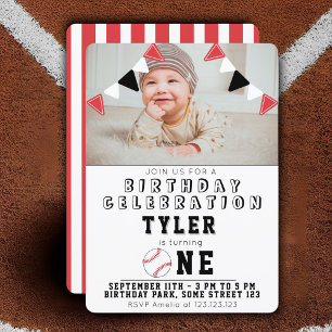 Invitation 1er Anniversaire Boules de Baseball Mignonnes Enfa