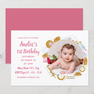 Invitation 1er Anniversaire - Cadre photo Delicic Gold Spash