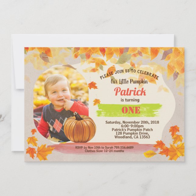 Invitation 1er anniversaire Citrouille d'automne Thanksgiving (Devant)