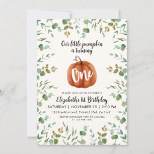 Invitation 1er Anniversaire Citrouille & Eucalyptus