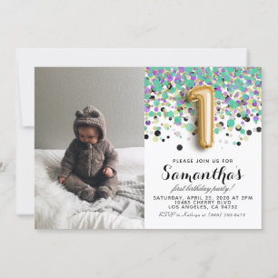 Invitation 1er anniversaire Confetti Portrait