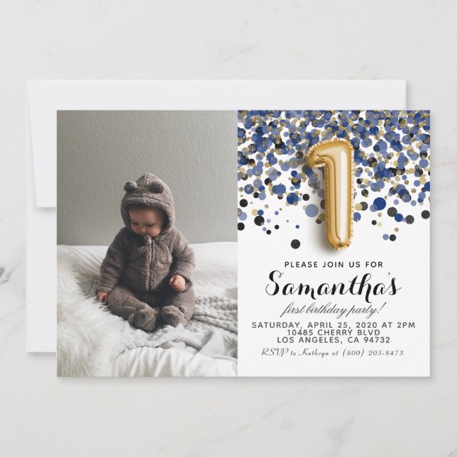 Invitation 1er anniversaire Confetti Portrait (Devant)
