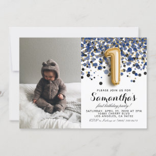 Invitation 1er anniversaire Confetti Portrait