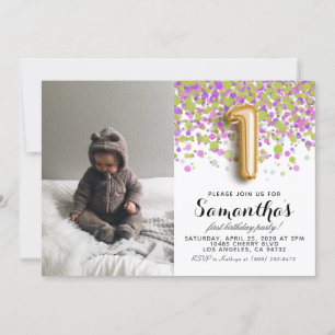 Invitation 1er anniversaire Confetti Portrait