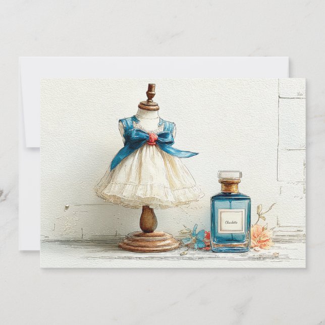 Invitation 1er Anniversaire Couture Bleue Parfum Thème (Devant)