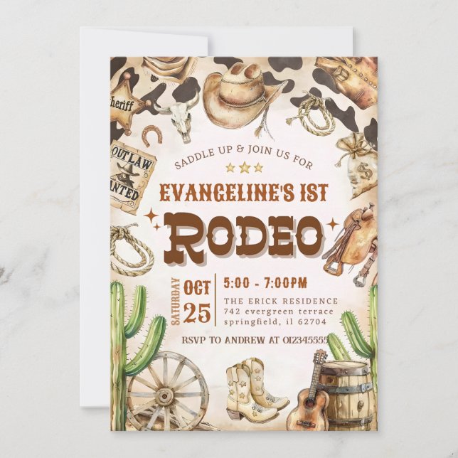 Invitation 1er anniversaire Cowboy Rodeo Wild West (Devant)
