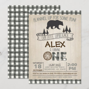 Invitation 1er anniversaire de bûcheron - Blanc/Ours