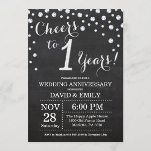 Invitation 1er Anniversaire de Mariage Tableau Noir Argent