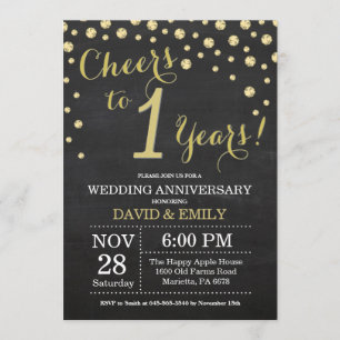Invitation 1er Anniversaire de Mariage Tableau Noir et Or