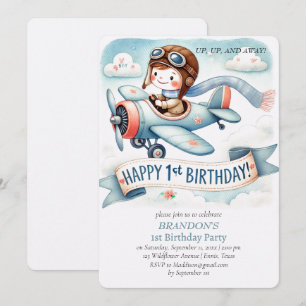 Invitation 1er anniversaire de naissance Boy Avion